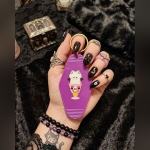 Purple Goth Bat Cat Motel Keychain - Pastel Goth Kawaii Resin Keyring Spooky 💜